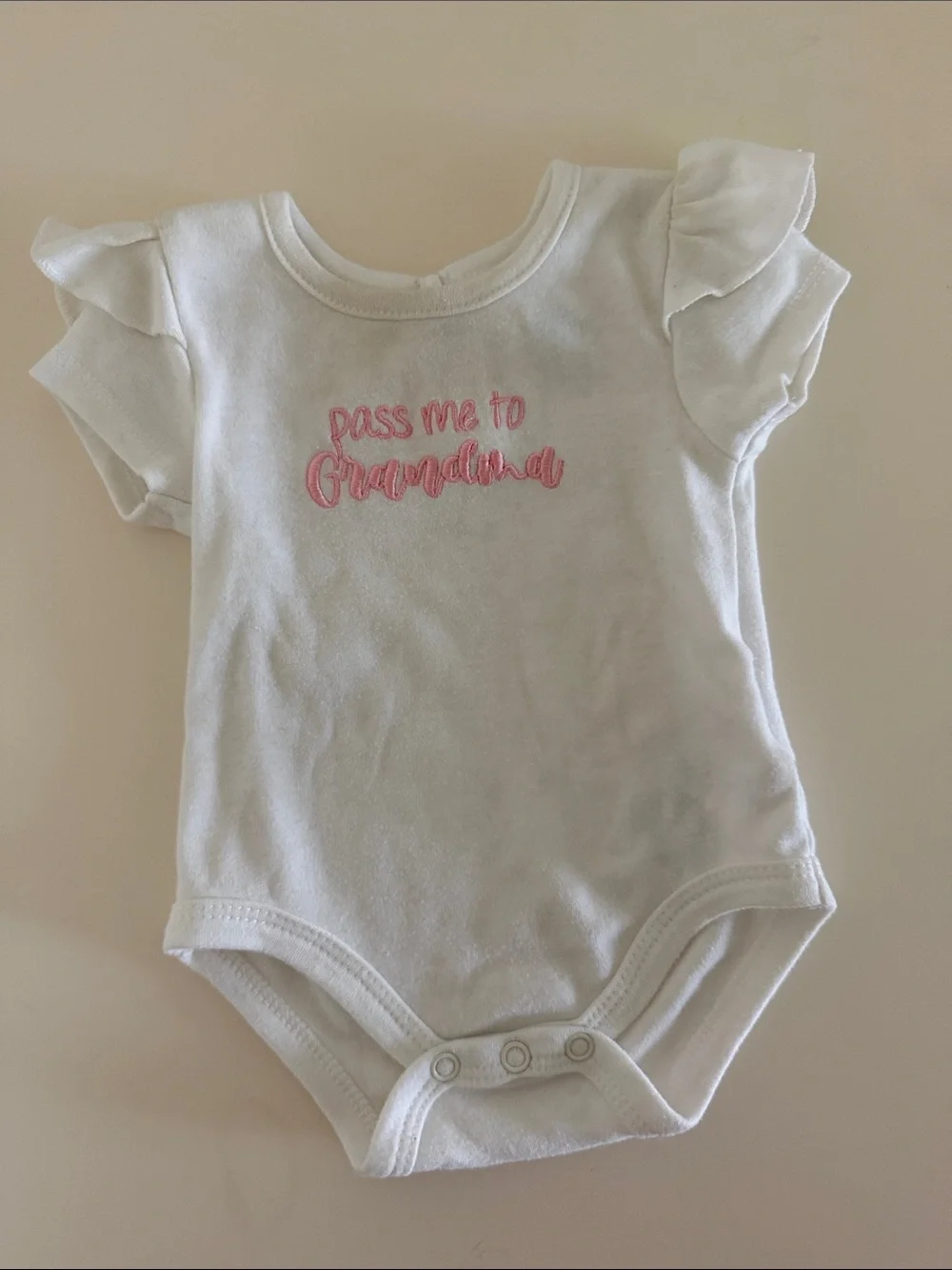 Baby Essentials White Infant Bodysuit with pink embroidered Print